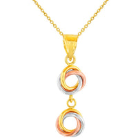 Load image into Gallery viewer, Solid 14K Tri-Color Gold Double Love Knot Charm Dangling Pendant Necklace
