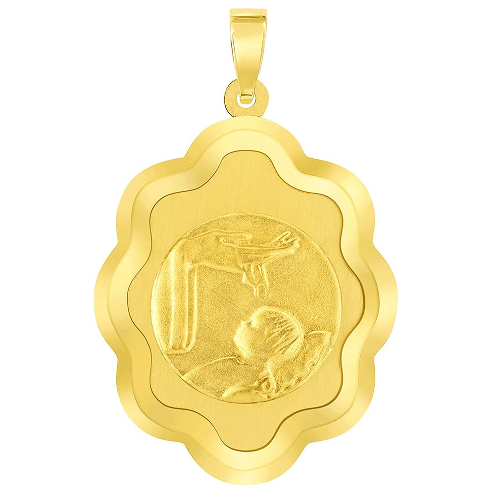 14k Yellow Gold Religious Baptism Christening On Elegant Medal Pendant (1")