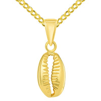 Load image into Gallery viewer, 14k Yellow Gold Small 3D Seashell Charm Cowrie Shell Pendant with Curb Chain Necklace
