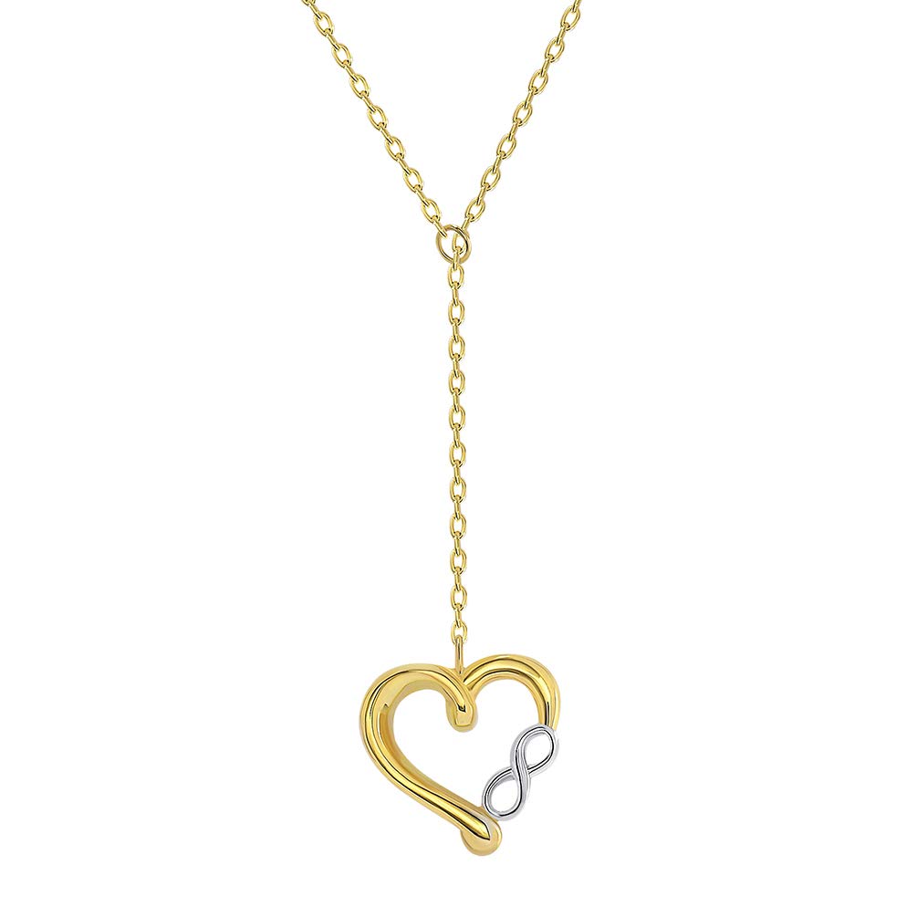 14k Yellow Gold Heart Infinity Sign Adjustable Lariant Choker Necklace with Lobster Claw Clasp