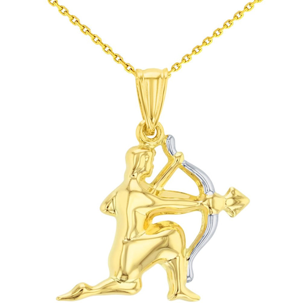 High Polish 14K Gold Sagittarius Zodiac Sign Charm Pendant with Chain Necklace - Yellow Gold