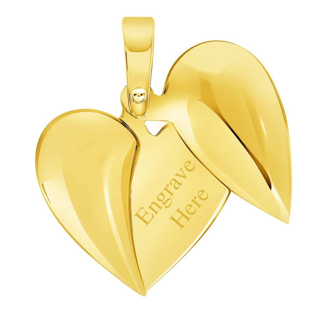 14k Yellow Gold Engravable Personalized Secret Message Heart Pendant
