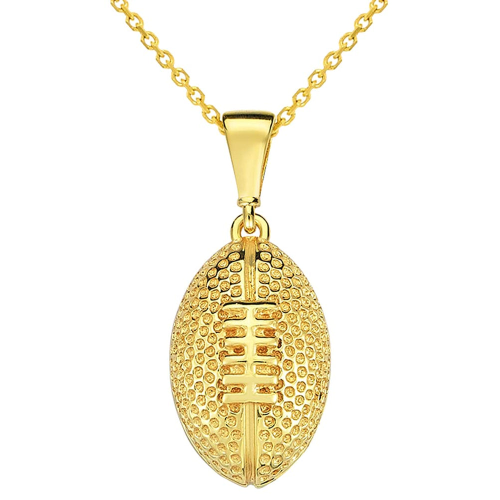 14k Yellow Gold American Football Charm Small Sports Ball Pendant Necklace