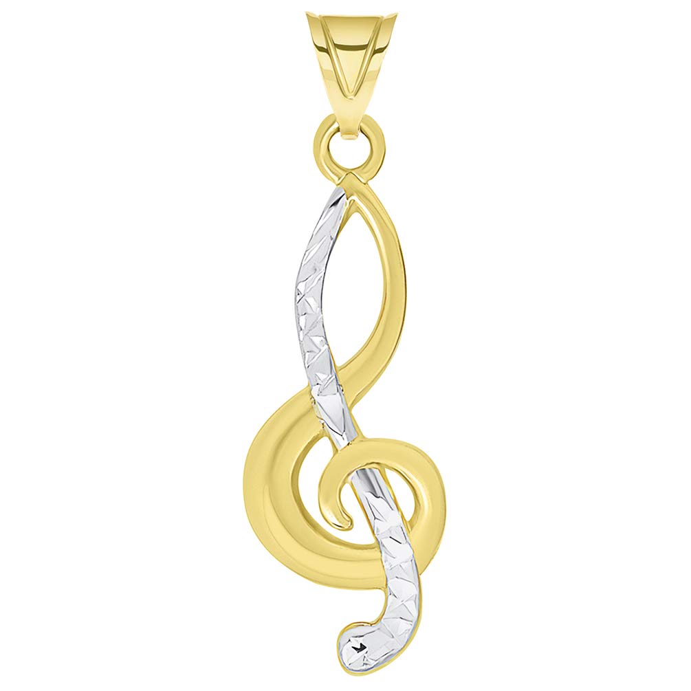 14k Yellow Gold Textured G Clef Charm Two Tone Musical Note Pendant