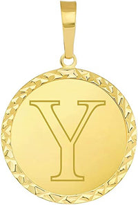 Load image into Gallery viewer, 14k Yellow Gold Personalized Round Block Letter Initial Y Disc Pendant 
