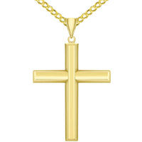 Load image into Gallery viewer, 14k Yellow Gold Plain &amp; Simple Religious High Polish Cross Pendant Necklace with Curb Chain
