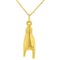 Load image into Gallery viewer, 14K Yellow Gold Hand Charm Mano Cornuto Good Luck Sign Pendant Necklace
