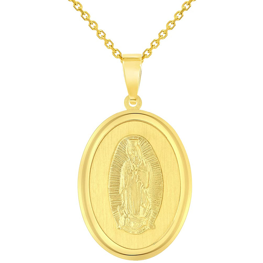 14k Yellow Gold Oval Miraculous Medal of Our Lady of Guadalupe Pendant Necklace