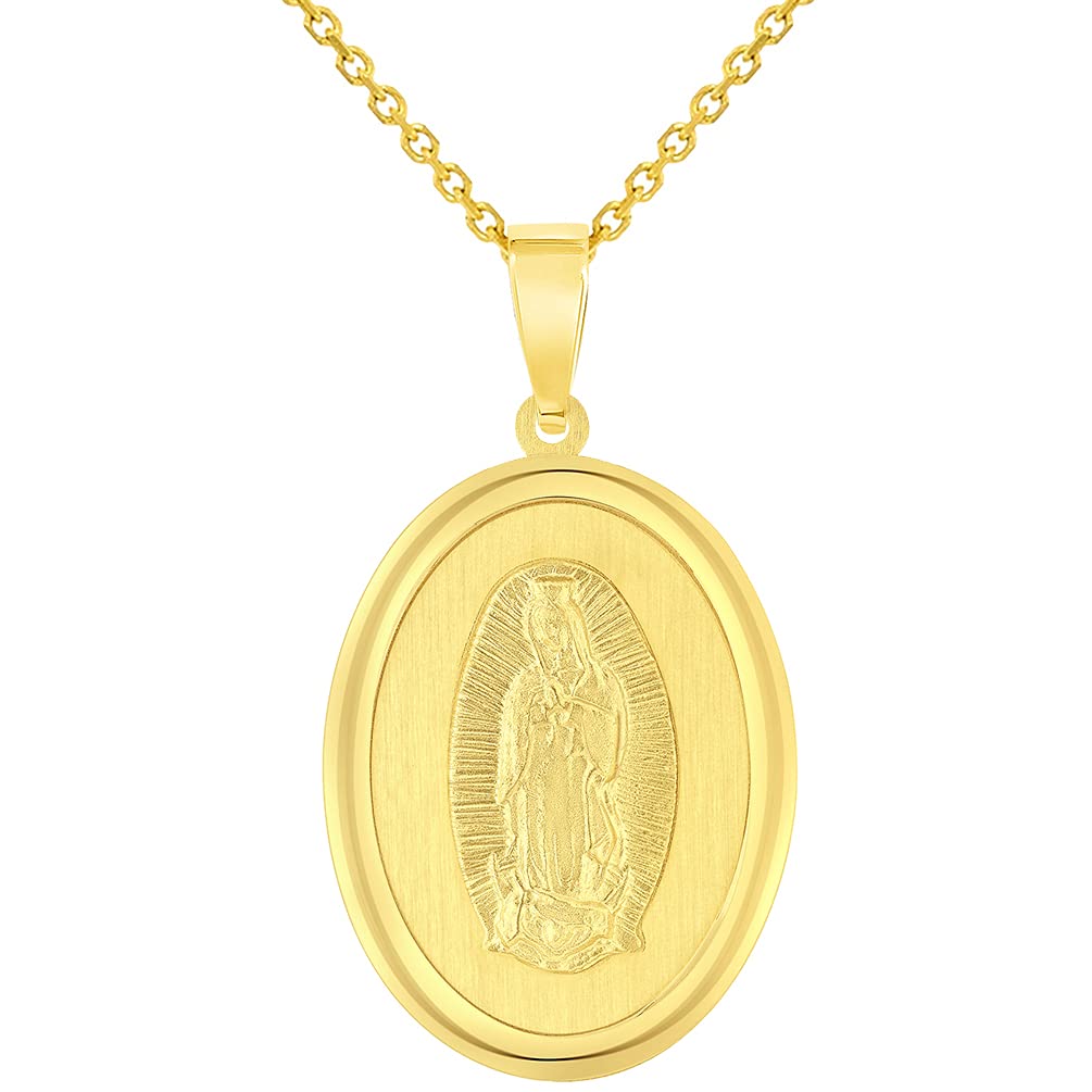 14k Yellow Gold Oval Miraculous Medal of Our Lady of Guadalupe Pendant Necklace