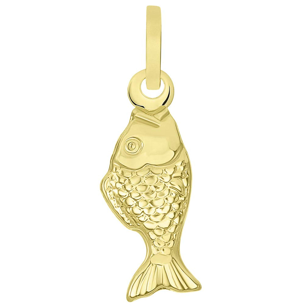 14k Yellow Gold 3D Small Fish Charm Pendant