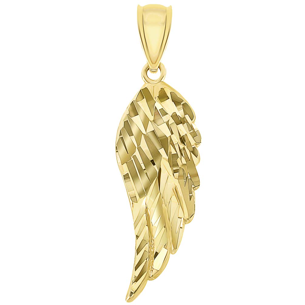 Solid 14k Yellow Gold Textured D/C Angel Wing Charm Pendant