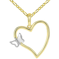 Load image into Gallery viewer, 14k Yellow Gold Open Heart with Butterfly Pendant Figaro Necklace
