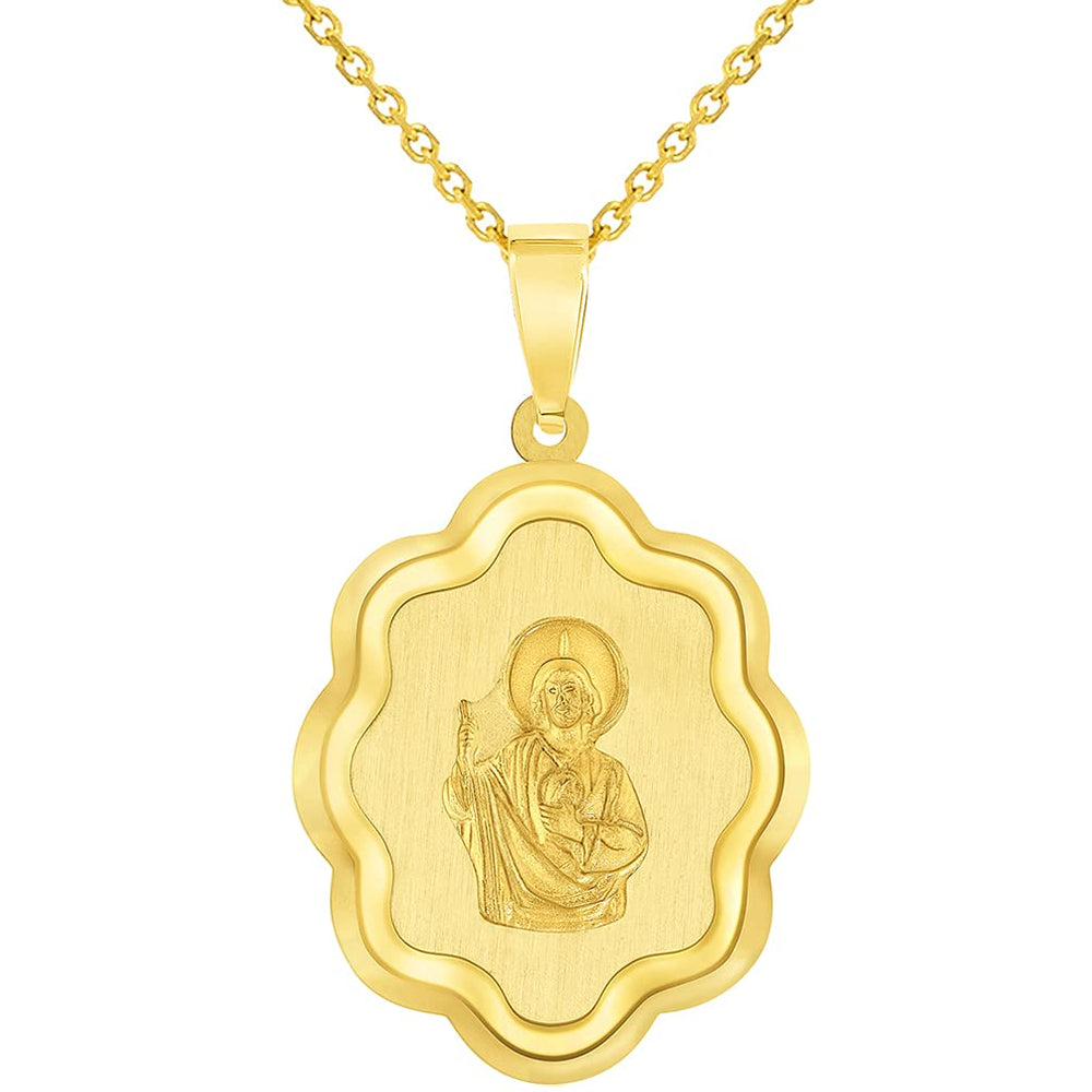 14k Yellow Gold Elegant Miraculous Medal of Saint Jude Thaddeus the Apostle Pendant Necklace