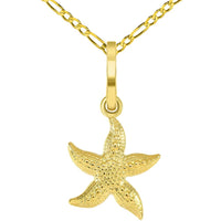 Load image into Gallery viewer, 14k Gold Textured 3D Starfish Charm Pendant with Figaro Chain Necklace - Yellow Gold
