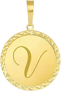 Load image into Gallery viewer, Solid 14k Yellow Gold Mini Uppercase Initial Block Letter V Charm Pendant
