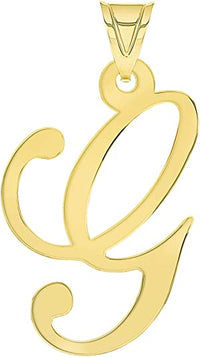 Load image into Gallery viewer, Solid 14k Yellow Gold Script Uppercase Initial G Cursive Letter Pendant
