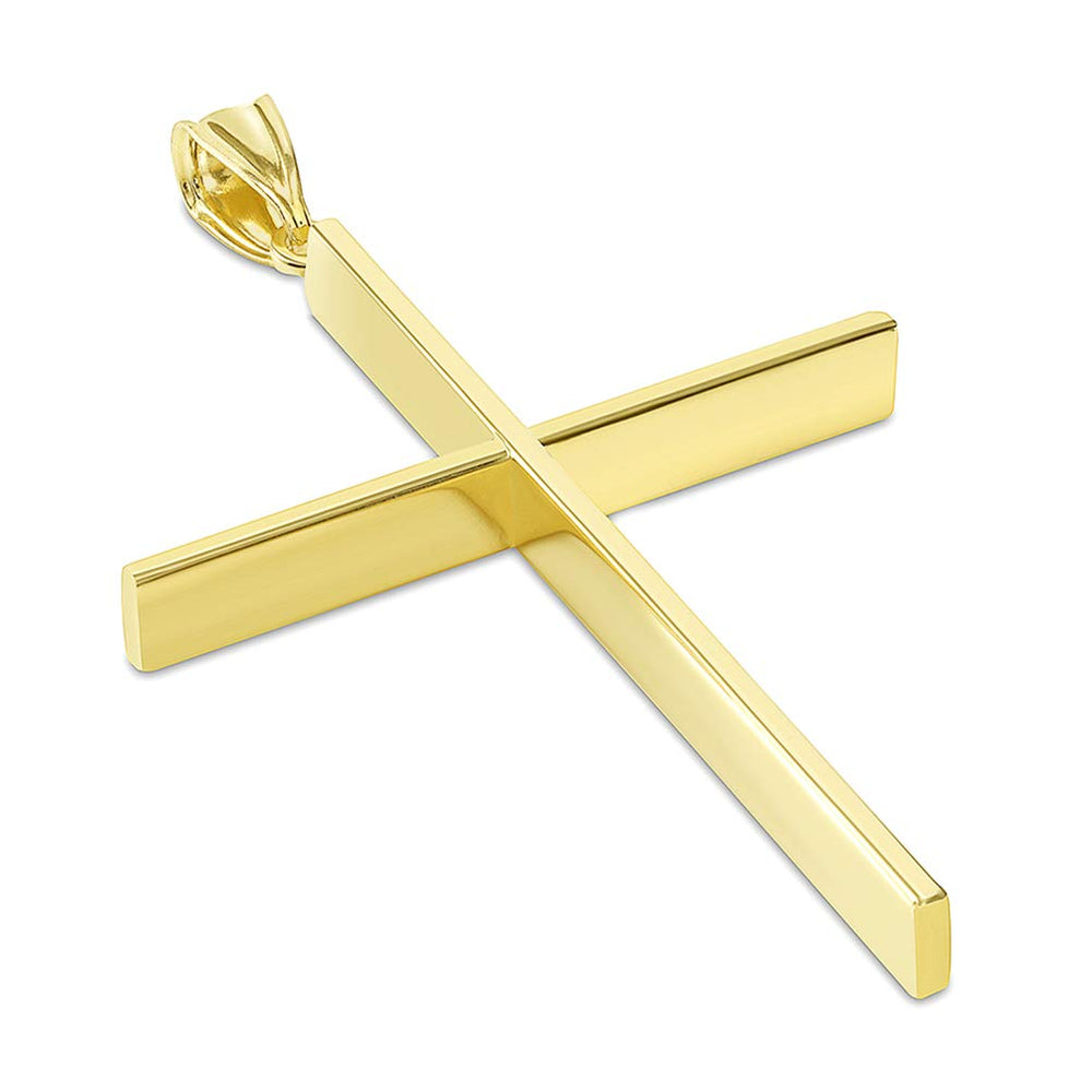 14K Yellow Gold Plain Slender Large 4mm Thick Cross Pendant with High Polish