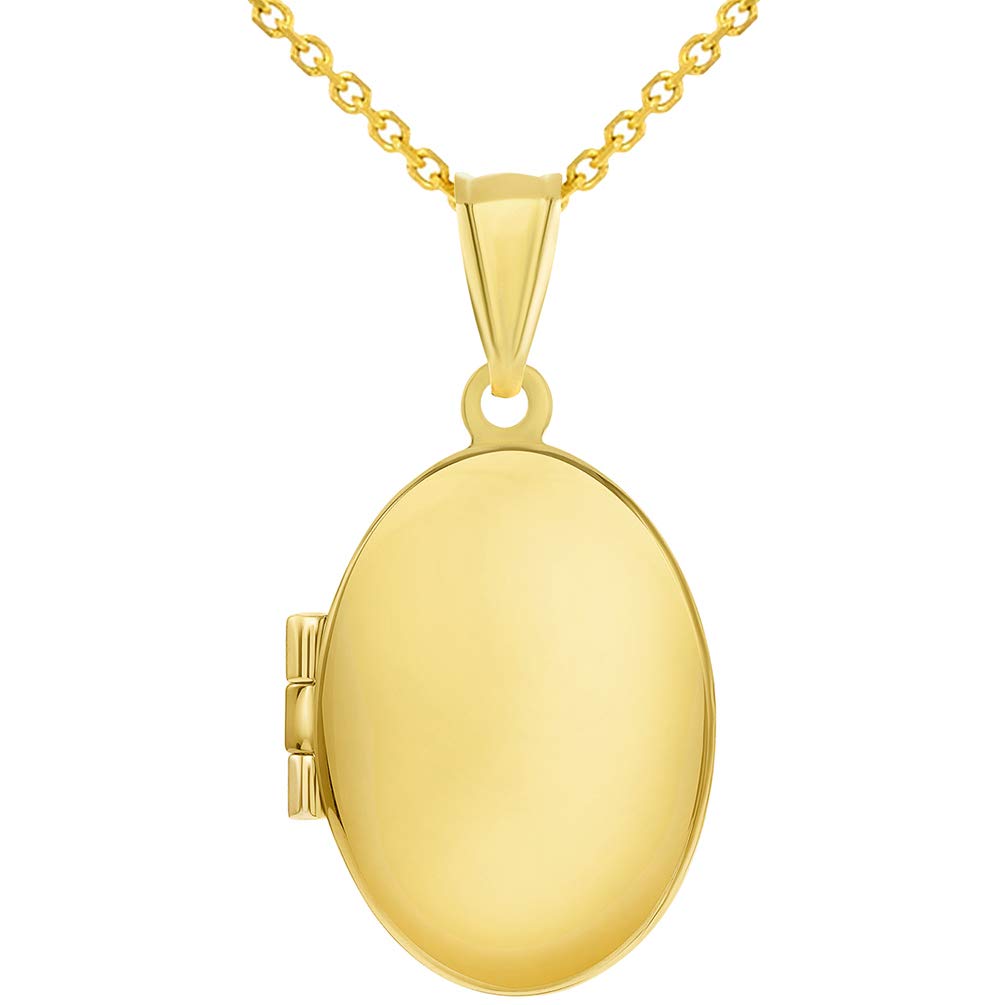 14k Yellow Gold Plain and Simple Oval Locket Pendant with Cable Chain Necklace
