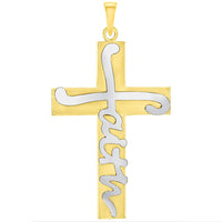 Load image into Gallery viewer, 14k Two-Tone Gold Scripted Faith Religious Cross Pendant Necklace

