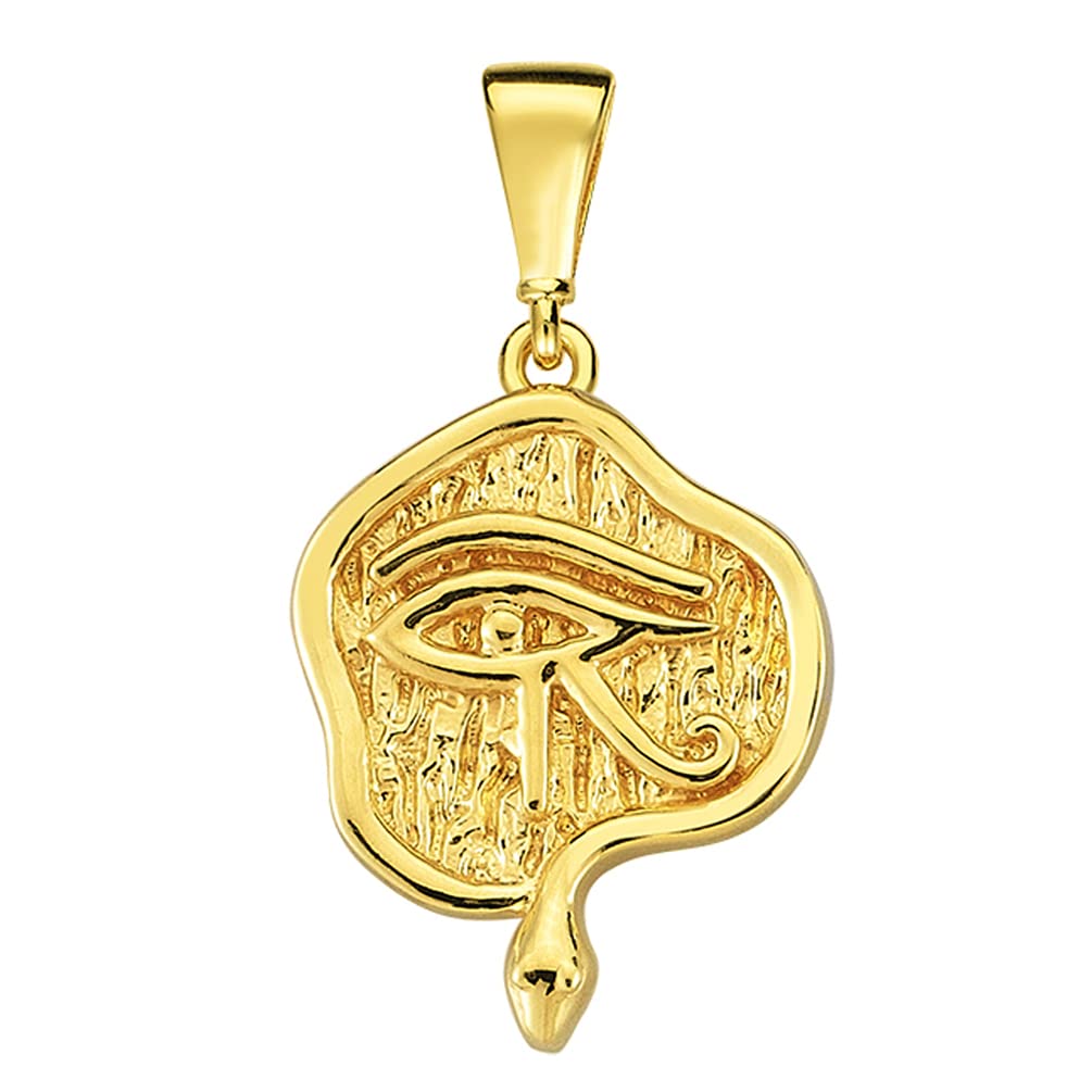 14k Yellow Gold Textured Eye of Horus Talisman Pendant (Small)