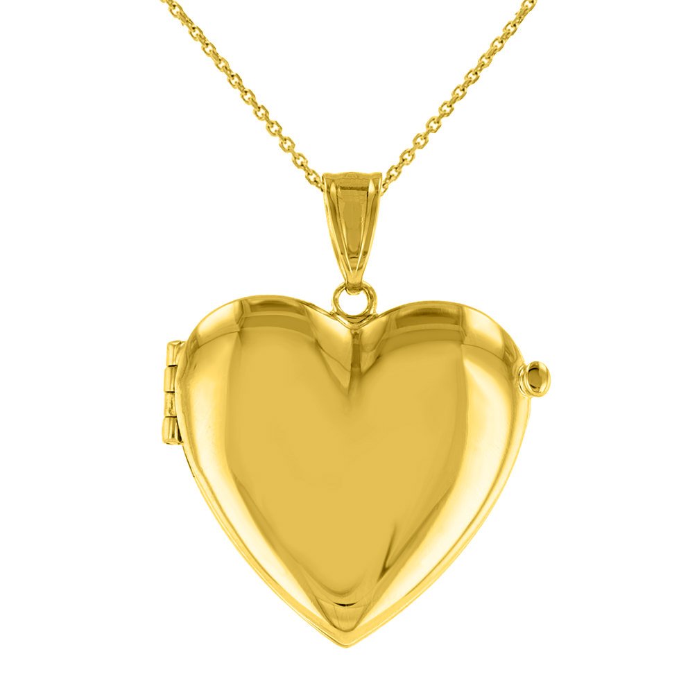 Solid 14K Yellow Gold Heart Shaped Locket Charm Pendant Necklace