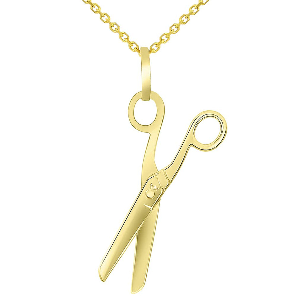 Solid 14k Yellow Gold Scissors with Motion Moving Blades Pendant Rolo Chain Necklace