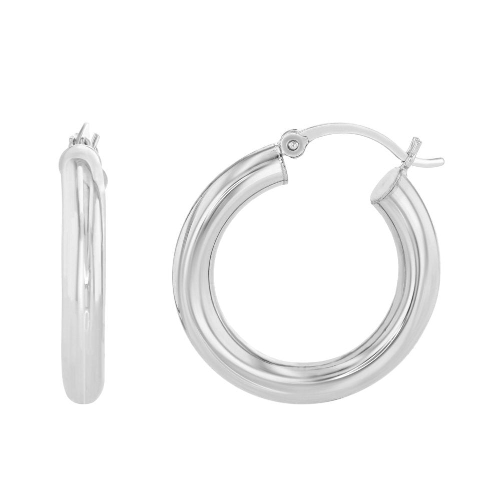 14K White Gold Polished Hoop Earrings with 4mm Thickness