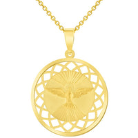 Load image into Gallery viewer, 14k Yellow Gold Holy Spirit Dove Religious Round Open Ornate Medal Pendant Necklace
