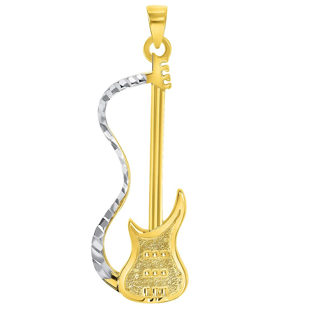Solid 14k Yellow Gold Electric Guitar Two-Tone Musical Instrument Pendant
