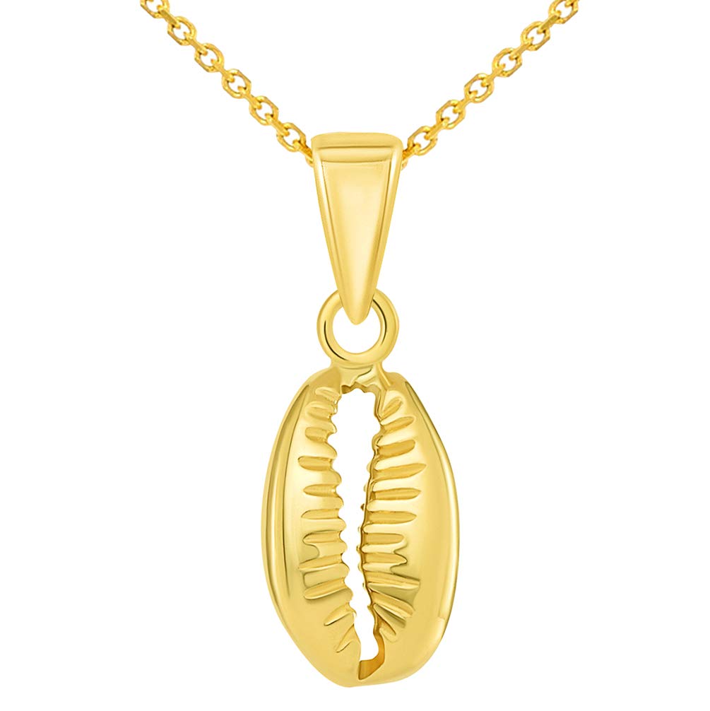 14k Yellow Gold Small 3D Seashell Charm Cowrie Shell Pendant Necklace