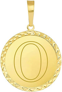Load image into Gallery viewer, 14k Yellow Gold Personalized Round Block Letter Initial O Disc Pendant 
