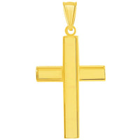 Load image into Gallery viewer, 14k Yellow Gold High Polished Plain Religious Cross Pendant with Figaro Chain Necklace
