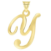 Load image into Gallery viewer,  Solid 14k Yellow Gold Script Uppercase Initial Cursive Letter Y Pendant
