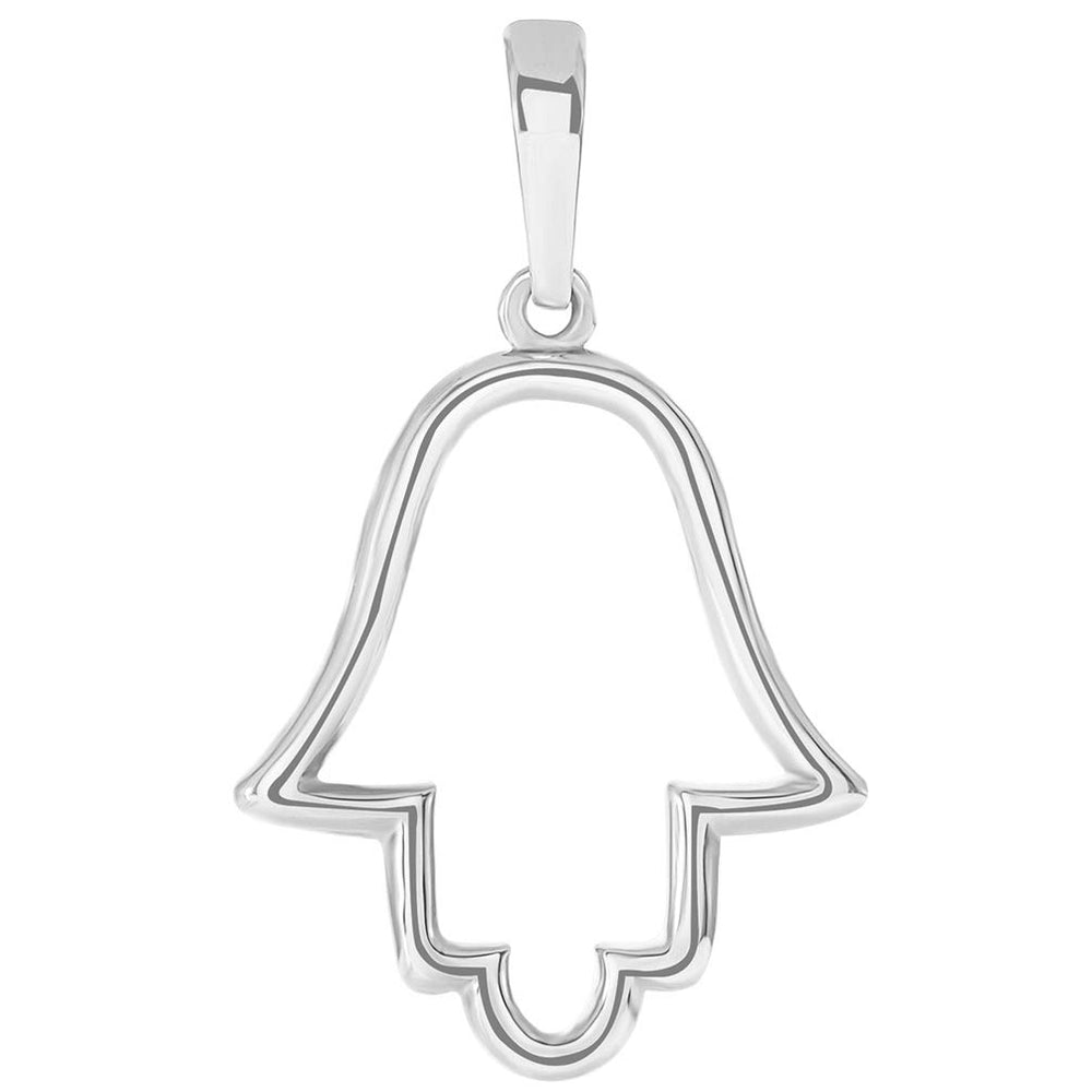 Solid 14k White Gold Outline Hamsa Hand Pendant