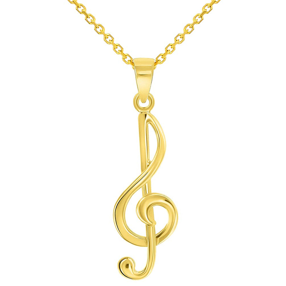 Solid 14k Yellow Gold G Clef Musical Symbol Charm Music Note Pendant Necklace