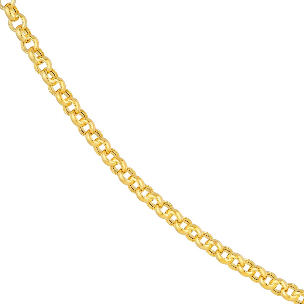 14k Yellow Gold Polished 3mm Round Rolo Chain Link Necklace with Lobster Claw Clasp