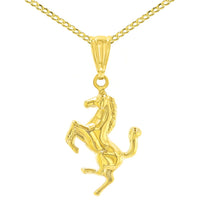 Load image into Gallery viewer, High Polished 14K Yellow Gold Stallion Horse Charm Animal Pendant Necklace
