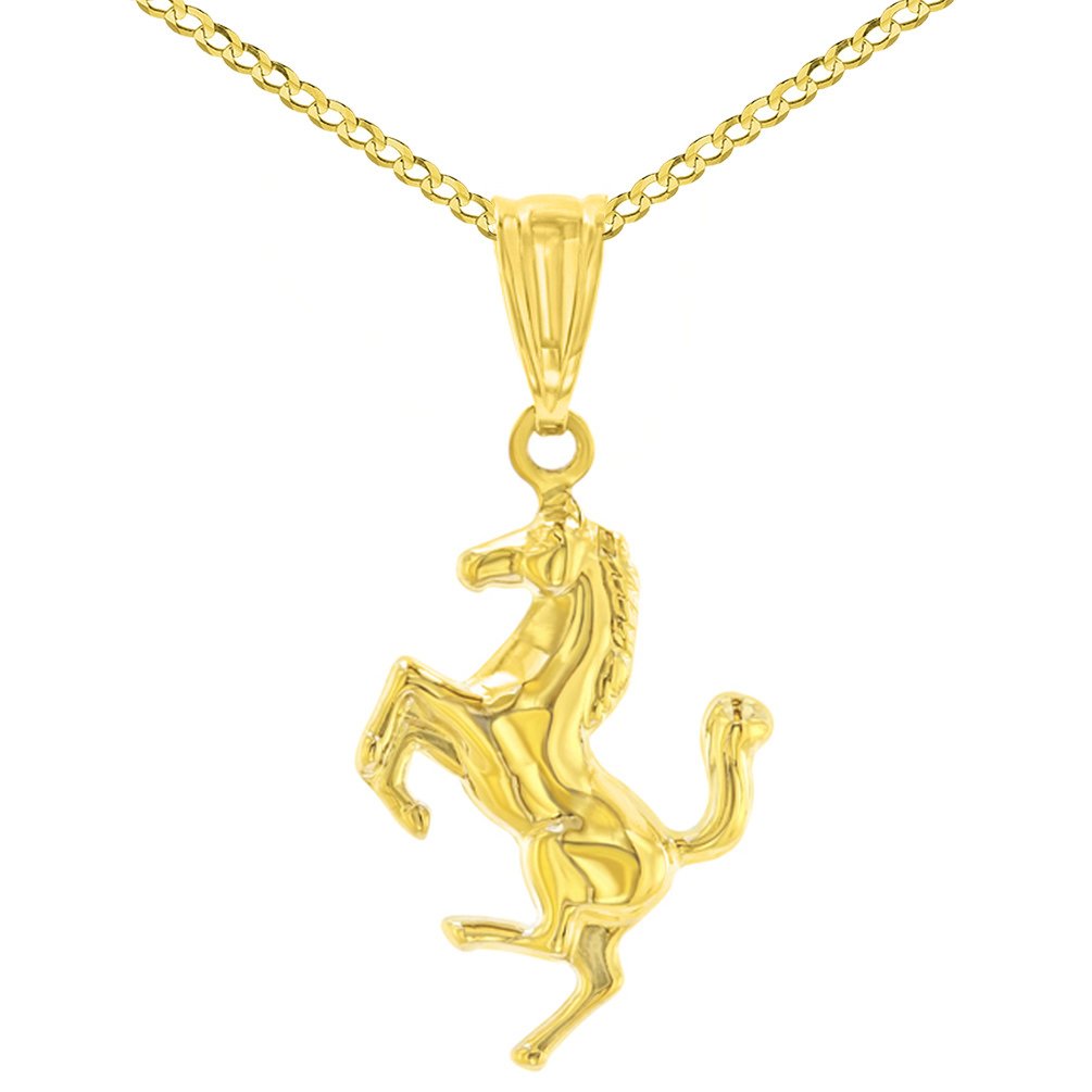 High Polished 14K Yellow Gold Stallion Horse Charm Animal Pendant Necklace
