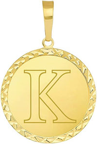 Load image into Gallery viewer, 14k Yellow Gold Personalized Round Block Letter Initial K Disc Pendant 
