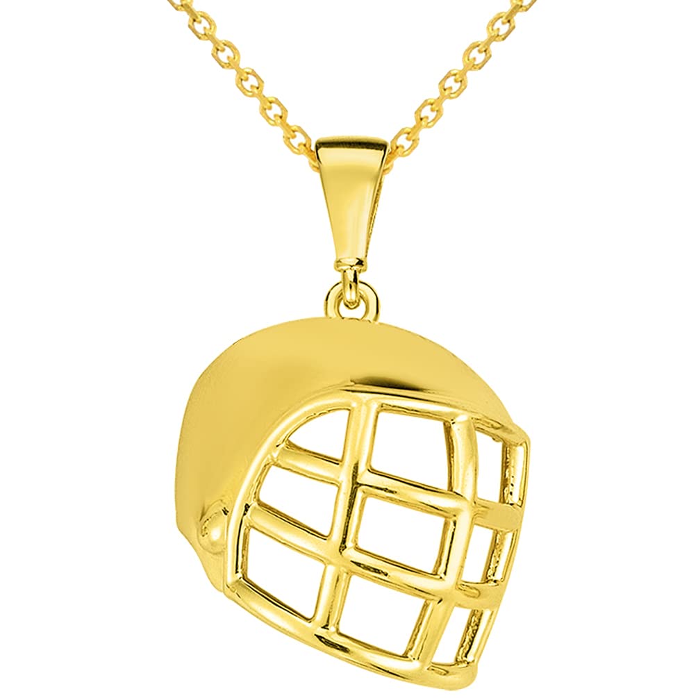 Solid 14k Yellow Gold Hockey Goalie Mask Pendant Necklace