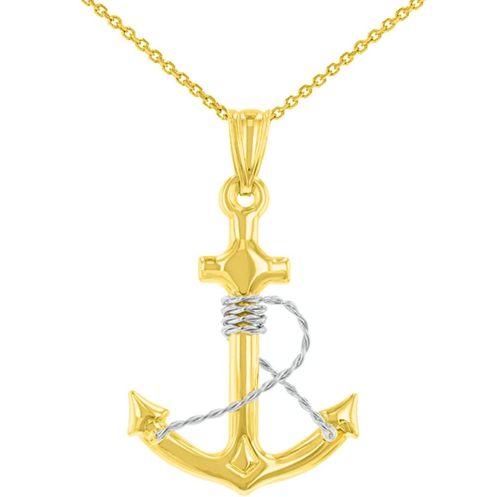 14K Two-Tone Gold Navy Anchor Pendant