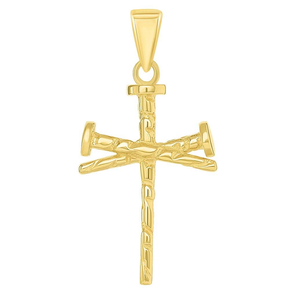 Solid 14k Yellow Gold Religious Nail Cross Charm Pendant (Small)