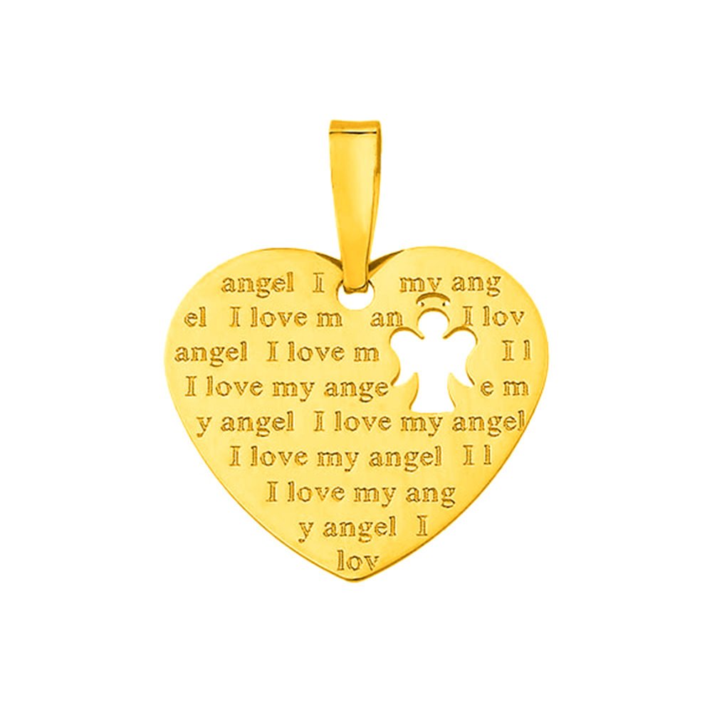 14K Yellow Gold Heart I Love My Angel Pendant