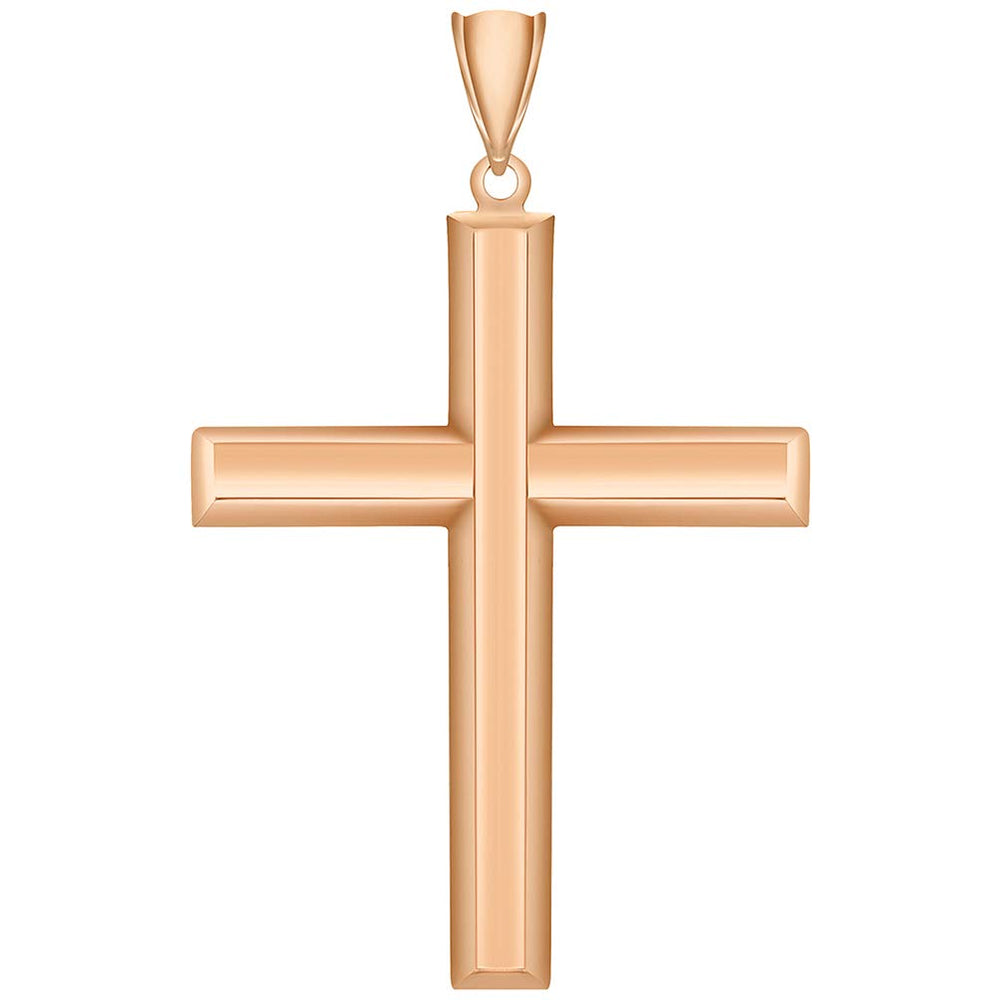 14k Rose Gold Plain & Simple Religious Cross Pendant with High Polish