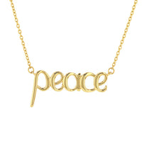 Load image into Gallery viewer, JewelryAmerica Solid 14K Yellow Gold Scripted Peace Necklace
