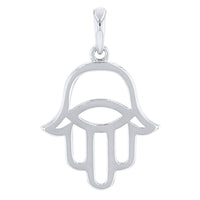 Load image into Gallery viewer, Solid 14k White Gold Hamsa Hand of Fatima with Evil Eye Charm Pendant Necklace
