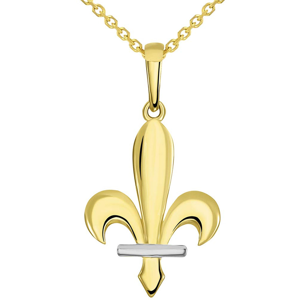 14k Yellow Gold Polished Two-Tone Fleur de Lis Bosnian Pendant Necklace