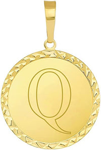 Load image into Gallery viewer, 14k Yellow Gold Personalized Round Block Letter Initial Q Disc Pendant 
