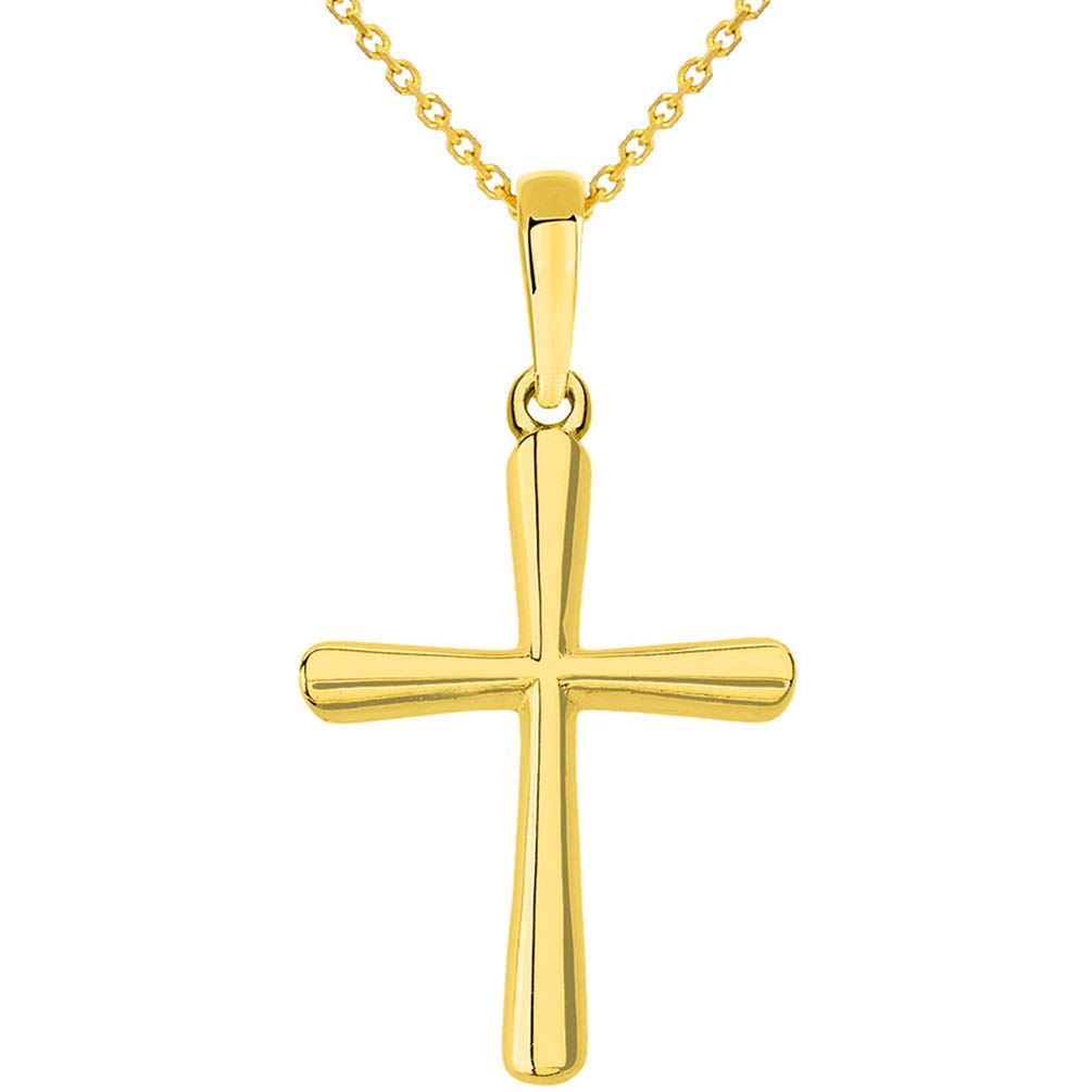 14k Yellow Gold Slender Small Cross Charm Pendant Necklace