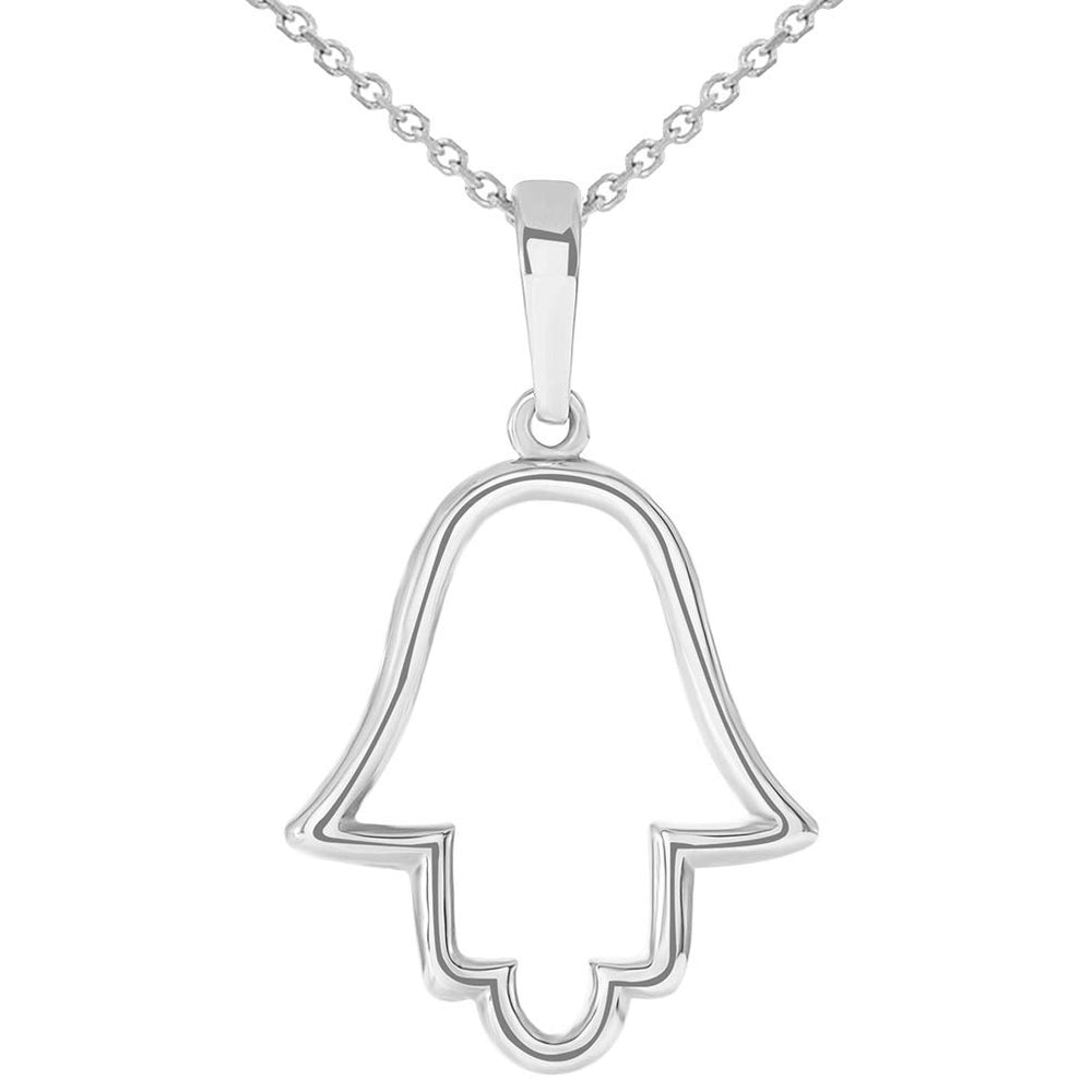 Solid 14k White Gold Outline Hamsa Hand Pendant Necklace